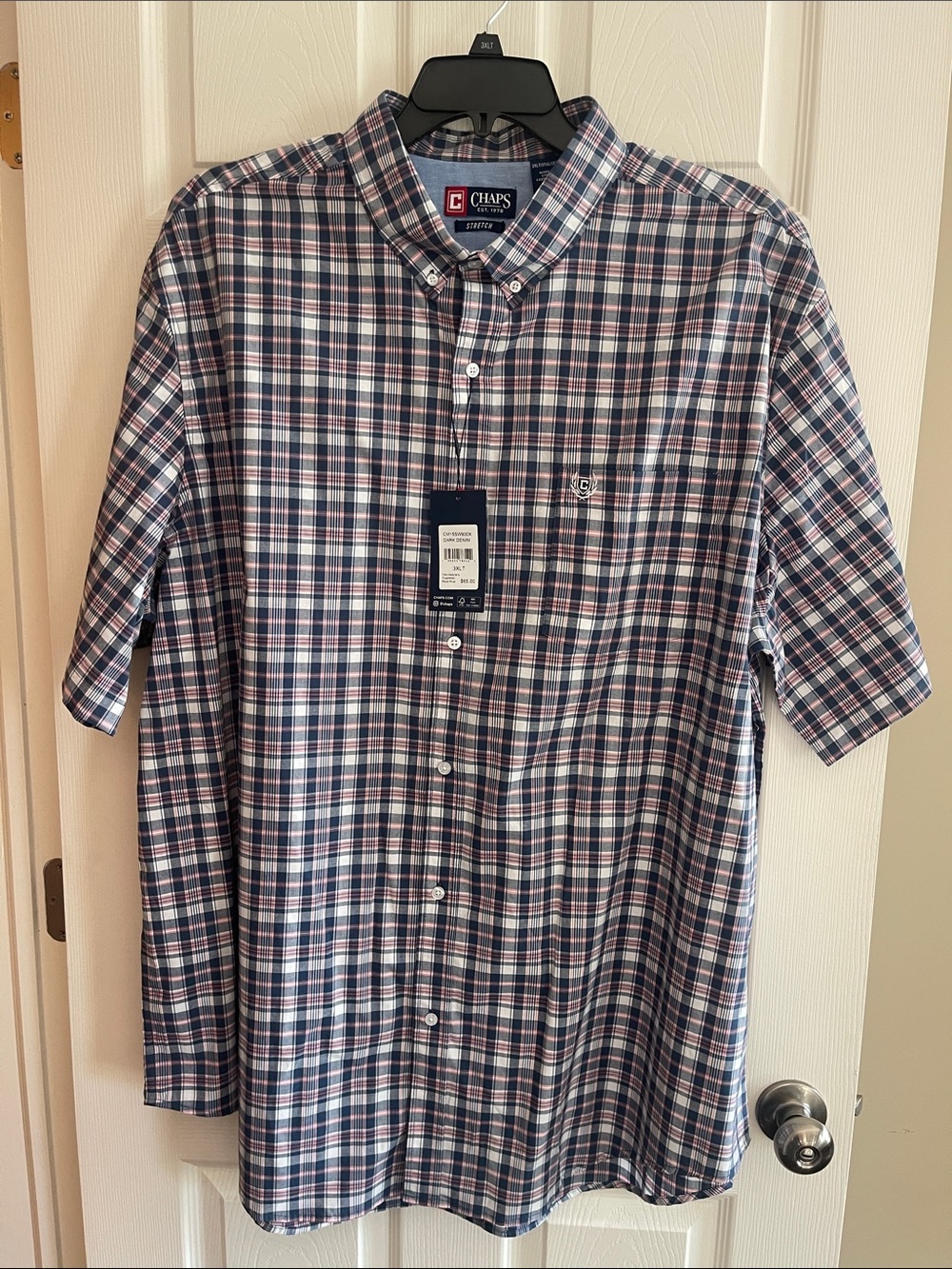 Chaps Men’s Short-Sleeve Plaid Button-Down Shirt - Navy, Red, White
